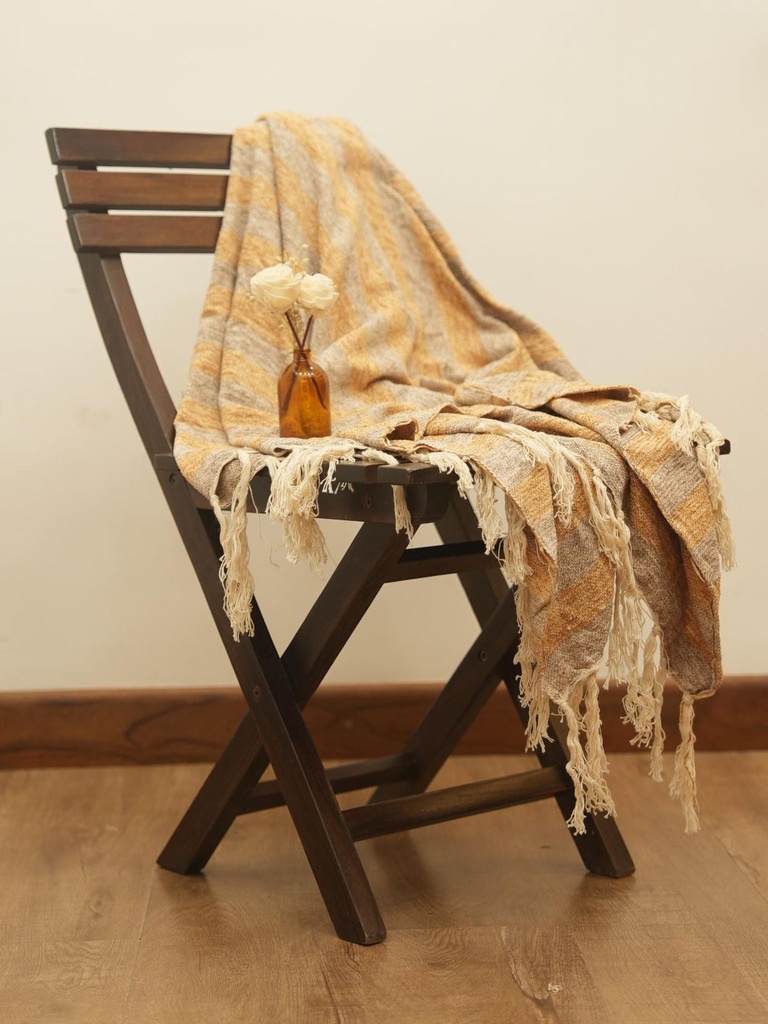 Mocha and Yellow Woven Throw with Tassels