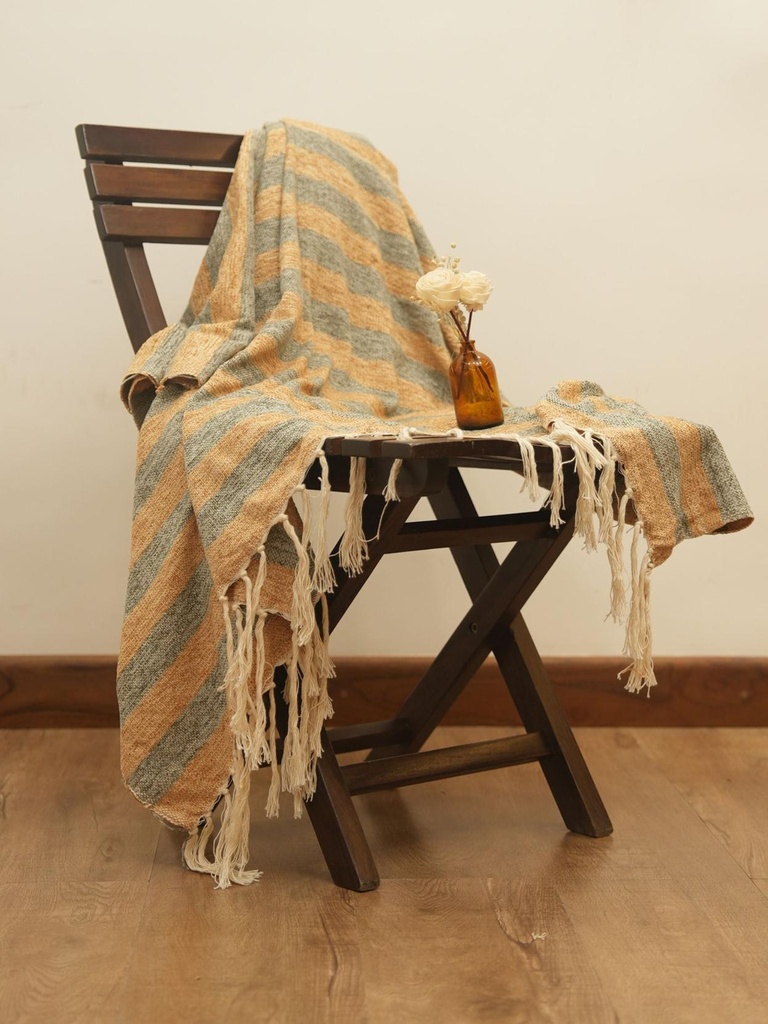 Yellow and Grey Woven Throw with Tassels