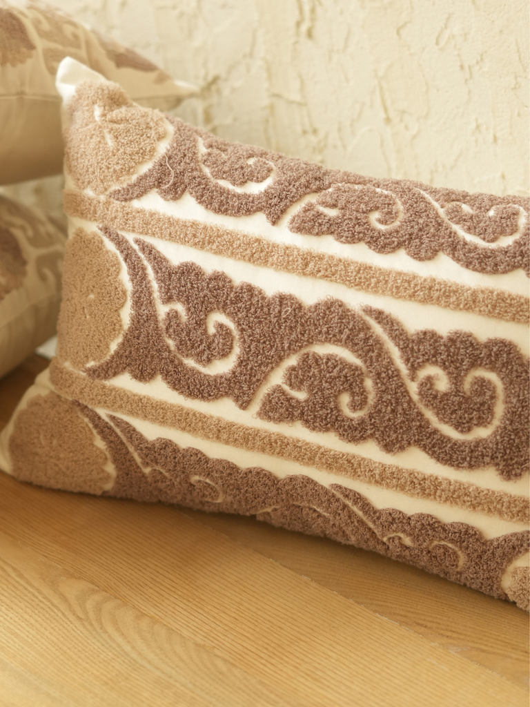 Fantasia Ivory Deco Cotton Embroidered Cushion Cover 12" X 18"