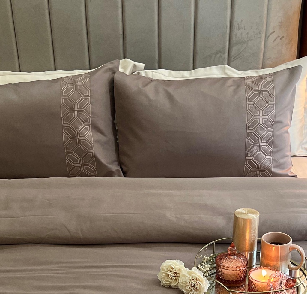 Arc Taupe Embroidered Cotton Rich Pillow Covers (Set of 02)