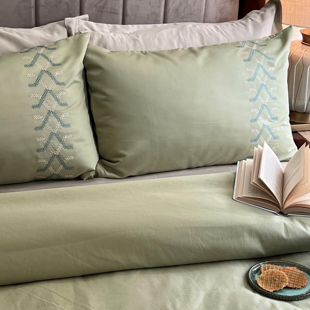 Tribe Lime Green Embroidered Cotton Rich Pillow Covers (Set of 02)