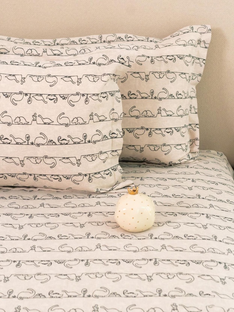Dino Doze Beige Printed Cotton Bedsheet Set
