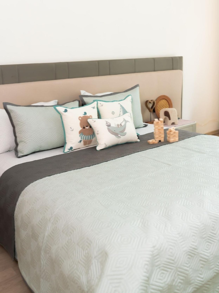 [SA#UNDER THE SEA] Under The Sea Sage Green Dark Grey Kids Cotton Rich Bedding Set (10 PC Set) (Dark Grey)