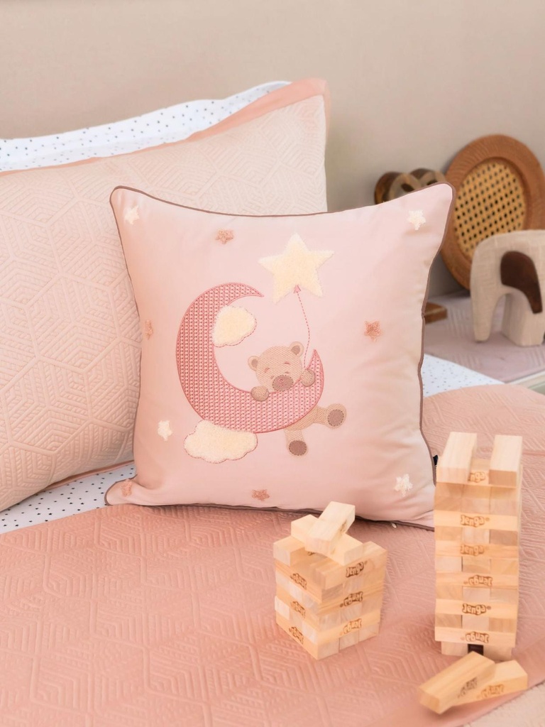 Twinkle Nap Cotton Embroidered Buff Cushion Cover Kids Design 16" X 16"