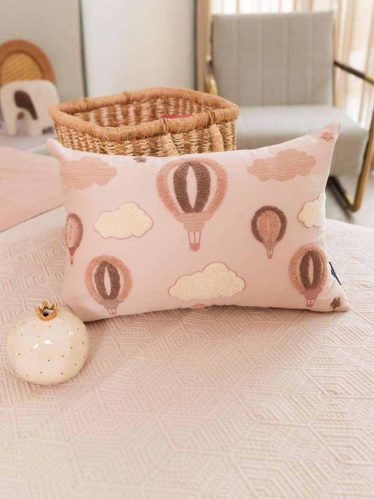 Up & Away Cotton Embroidered Buff Cushion Cover Kids Design 12" X 18"