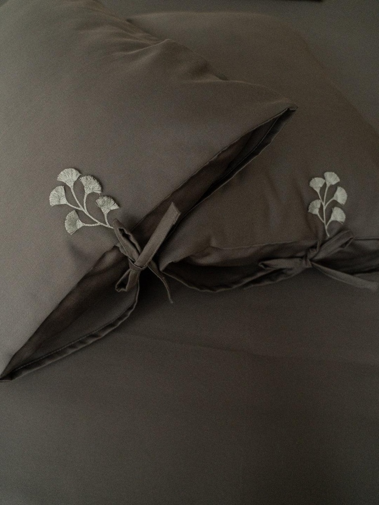 Botanique Titanium Grey 1000TC Egyptian Cotton Embroidered Pillow Covers (Set of 2)