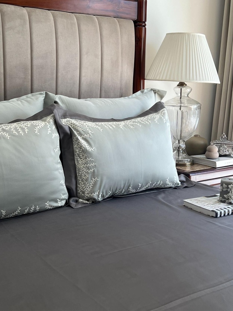 Faith Sage Green Elephant Grey Desire Cotton Bedsheet Set (5 PC Set)