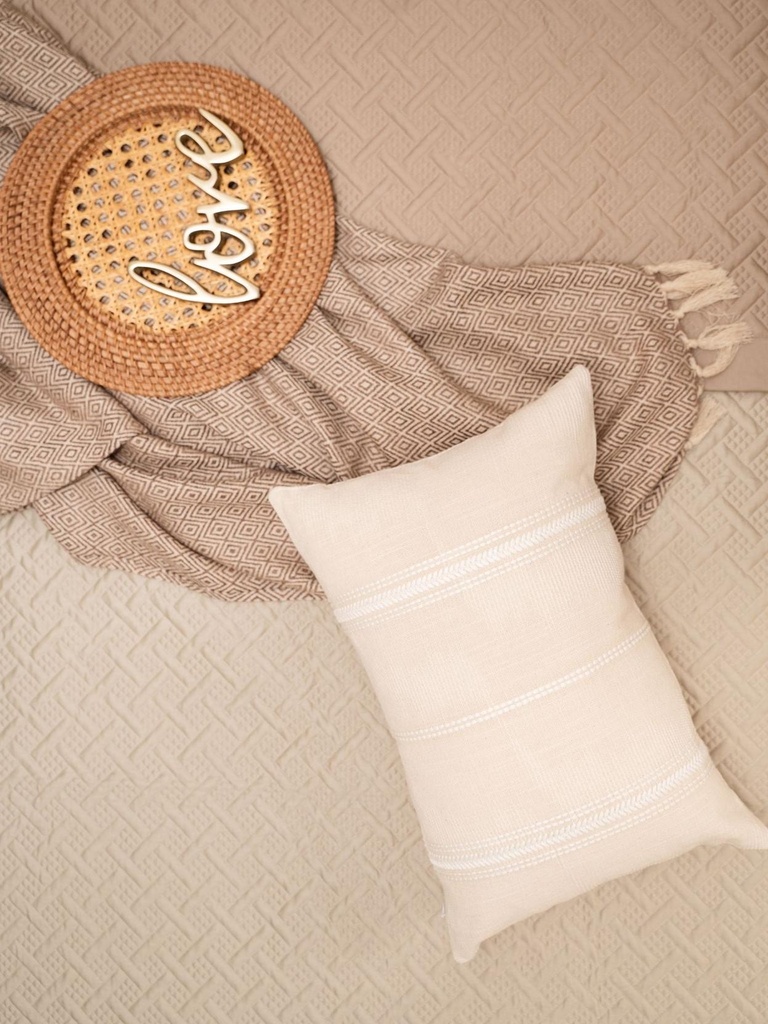 Harmony Cotton Embroidered Beige Cushion Cover 12" X 18"