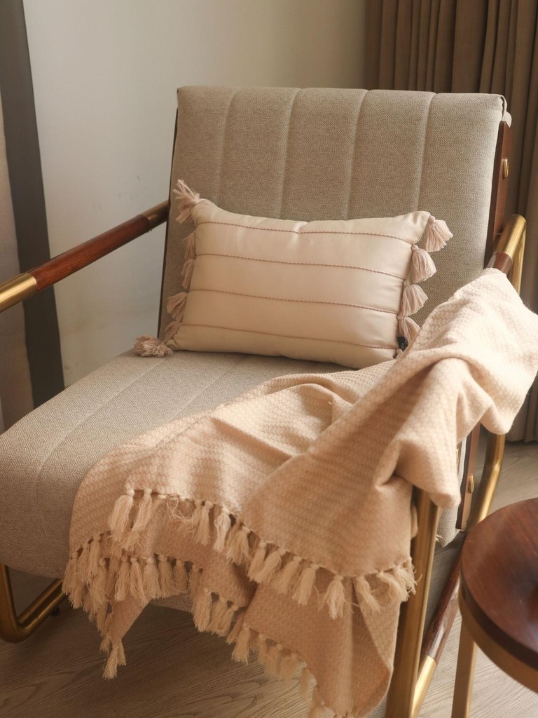 Zen Cotton Embroidered Beige Cushion Cover 12" X 18"
