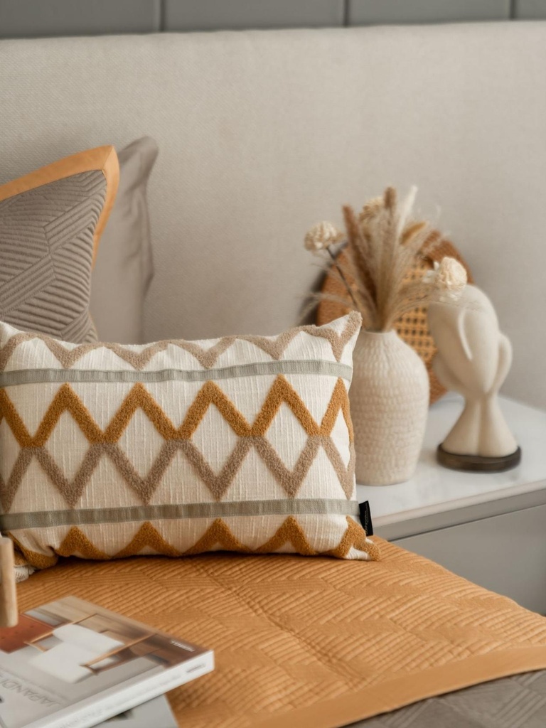 Vigo Cotton Embroidered Beige Cushion Cover 12" X 18"