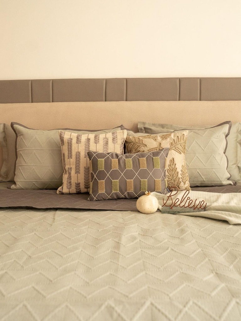 [SA#TRO001-TRIGON-SNDG] Trigon Sage Green and Dark Grey 300TC Cotton Bedding Set (10 PC Set) (Dark Grey)