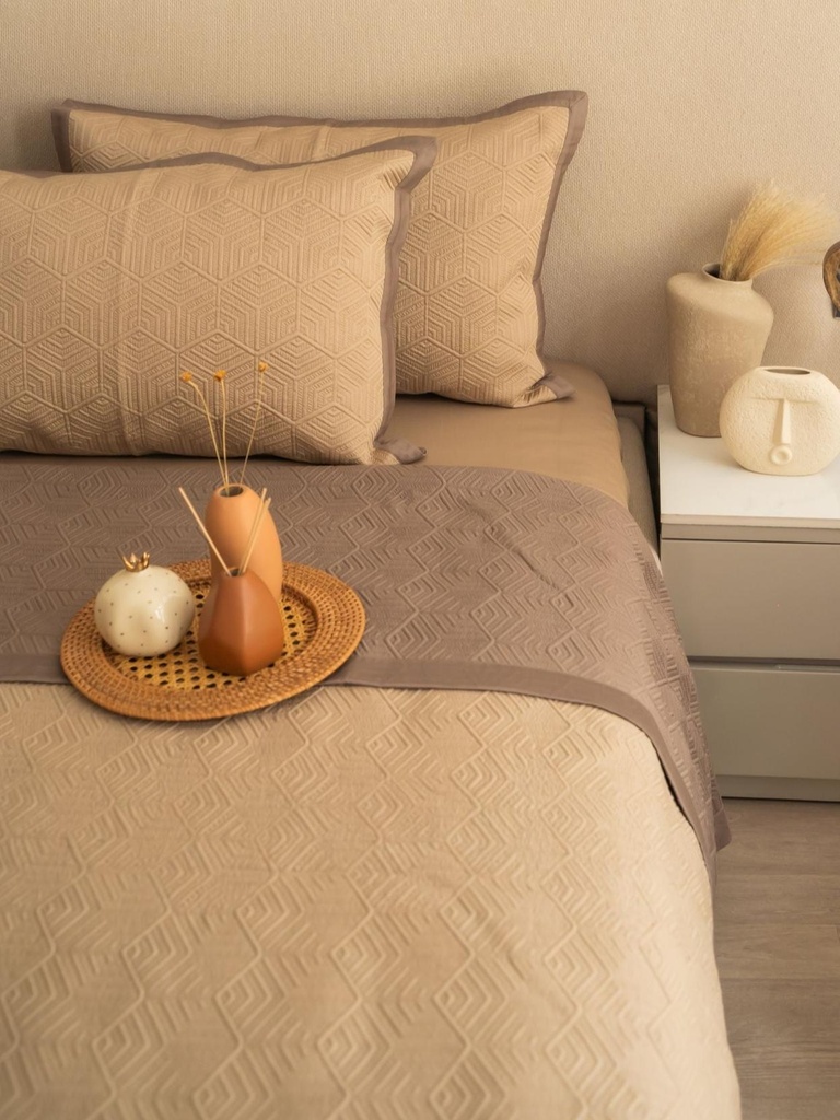 Mirth Sand and Taupe Cotton Reversible Bedspread