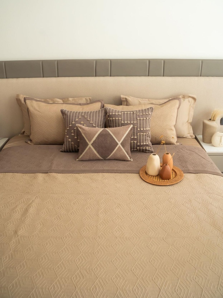 [SA#TRO001-MIRTH-SATA] Mirth Sand and Taupe 300TC Cotton Bedding Set (10 PC Set) (Sand)