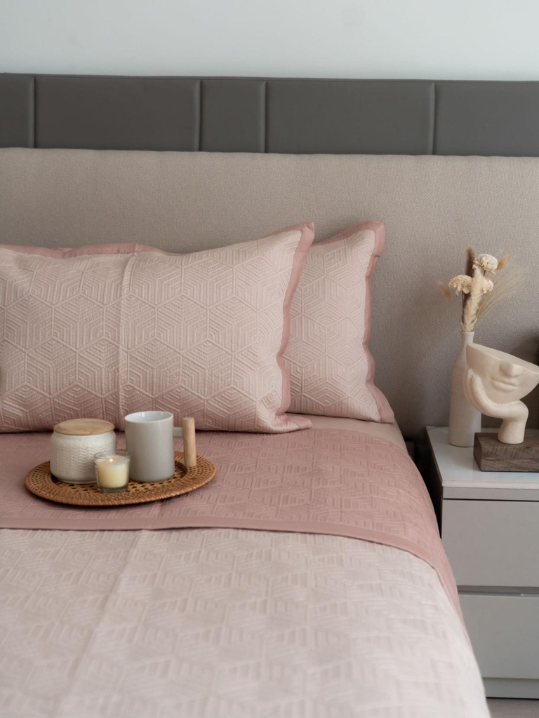 [SA#S001-MIRTH-ROBU] Mirth Rose and Buff Cotton Reversible Bedspread (Buff)