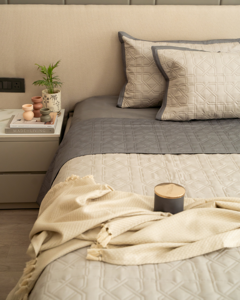 Quilted Beige and Dark Grey Arban Reversible Bedspread