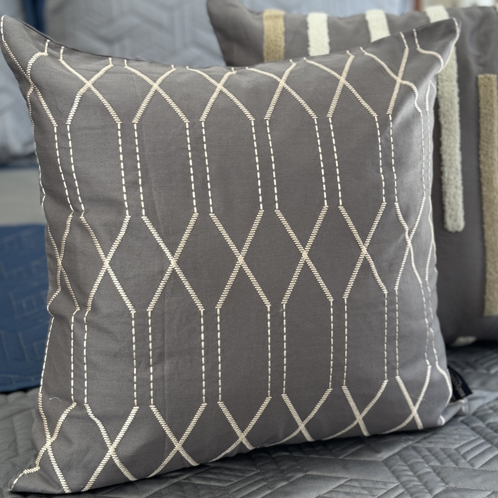 Modex Cotton Embroidered Dark Grey Cushion Cover 16" X 16"