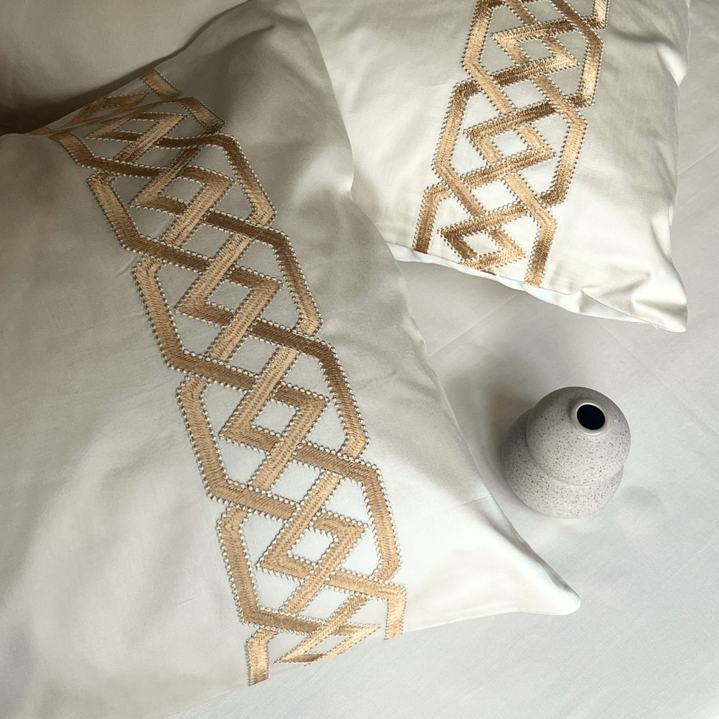 Austin Oats Beige Embroidered Pillow Covers (Set of 2)