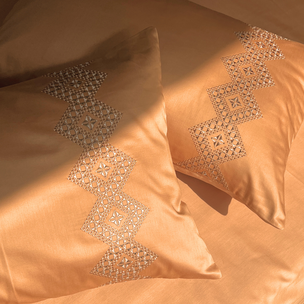 Iris Honey Mustard Embroidered Pillow Covers (Set of 2)