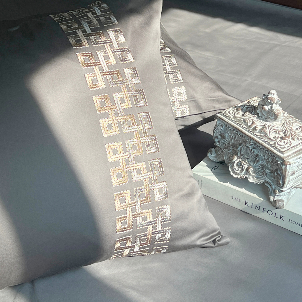 Evara Elephant Grey Embroidered Pillow Covers (Set of 2)
