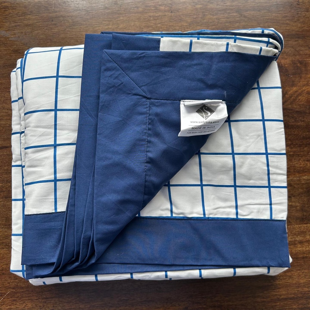 [SA#DOH-017-90x108] Double Bed Blue and White Printed Premium Pure Cotton Reversible Dohar (Blue)