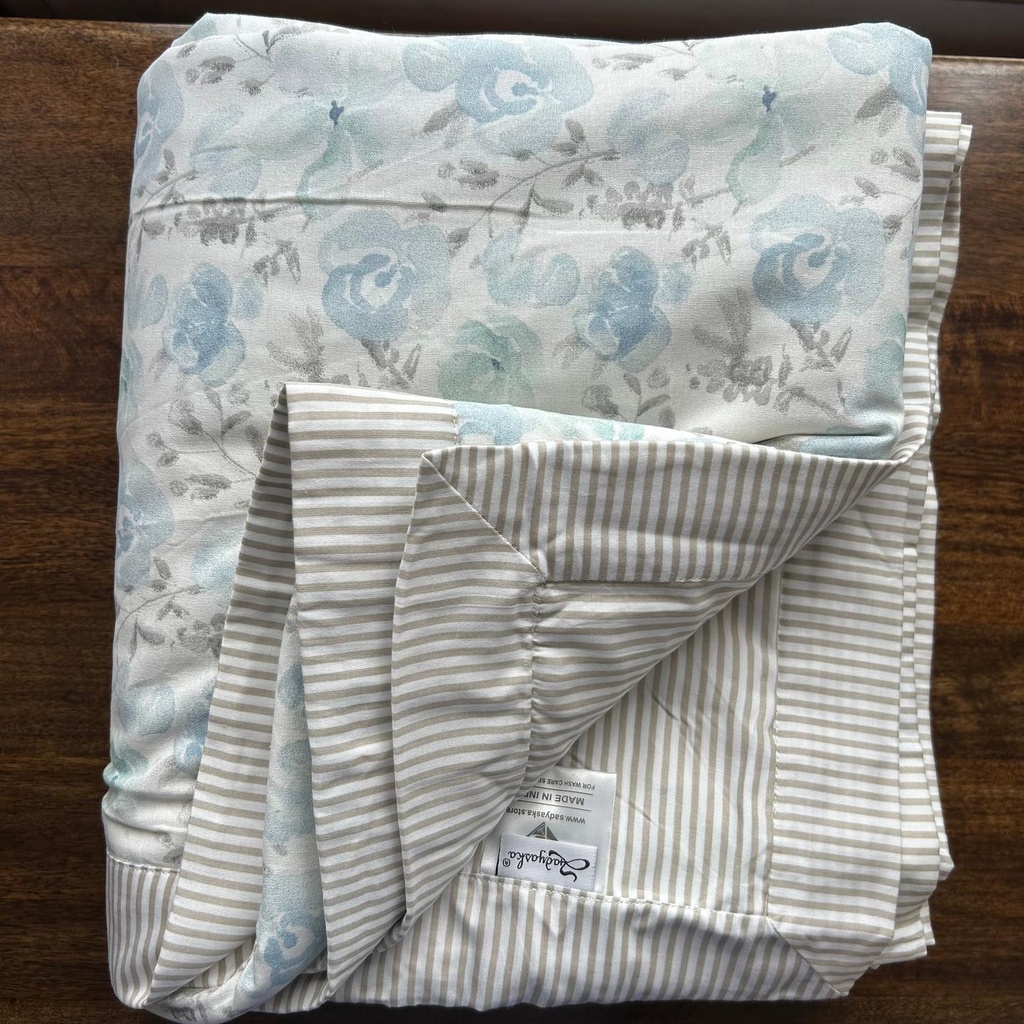 [SA#DOH-033-90x108] Double Bed Blue and Grey Floral Printed Premium Pure Cotton Reversible Dohar (Blue)