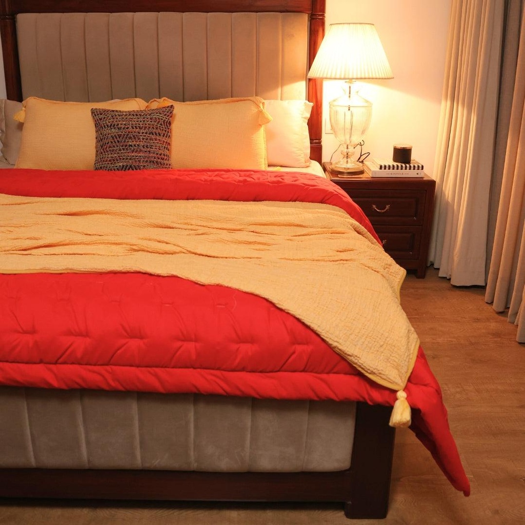 Hot Pink Double Bed Reversible Heavy Winter Downfill Micro Peach Quilt