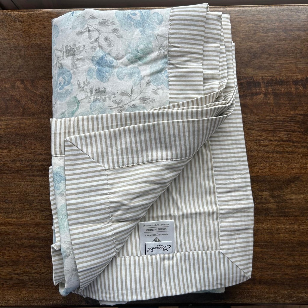 [SA#DOH-017-60x90] Single Bed Blue and Grey Floral Printed Premium Pure Cotton Reversible Dohar (Blue)