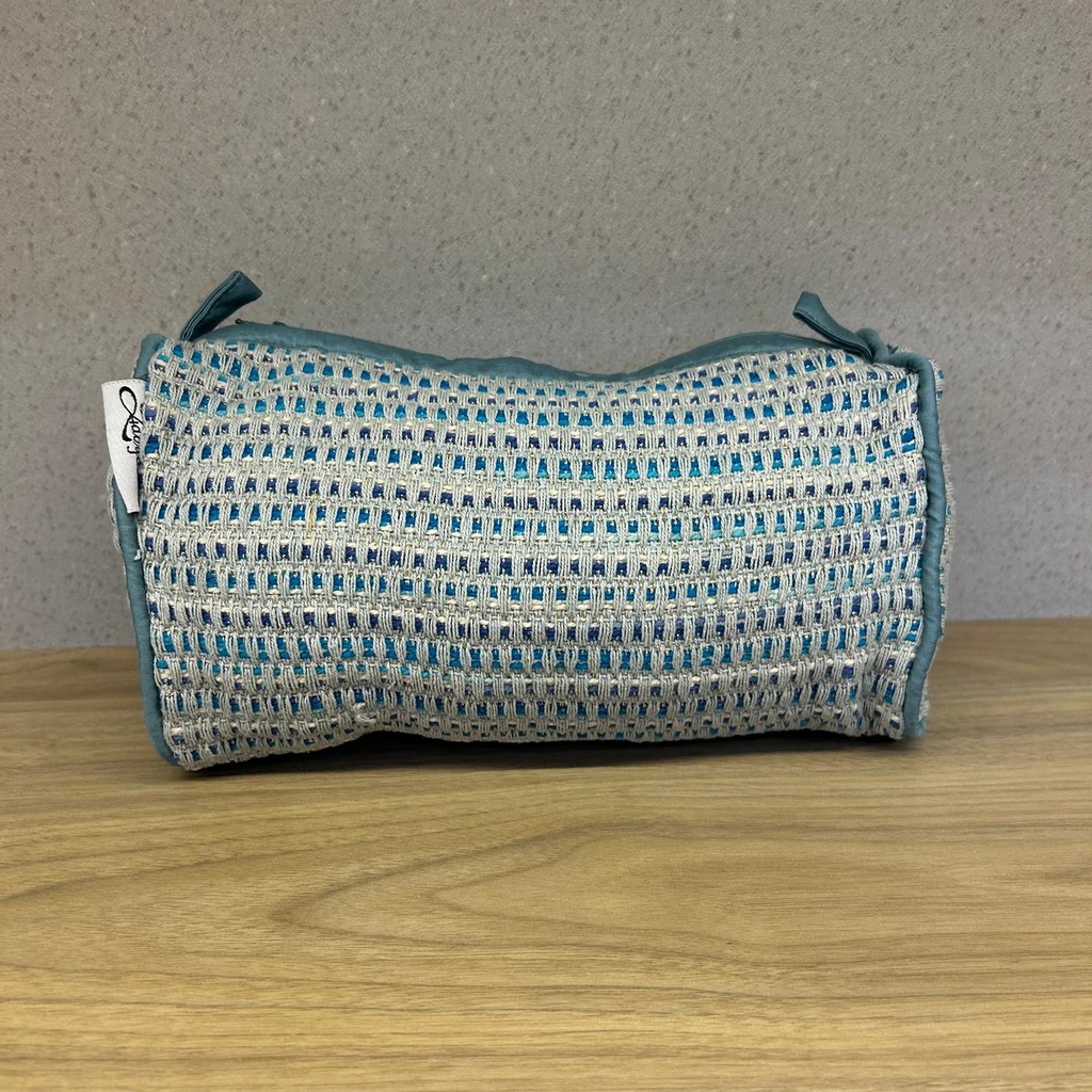 Blue Cotton Medium Size Woven Wedding Jewelry Pouch / Cosmetic / Make Up Case Multifunction Storage