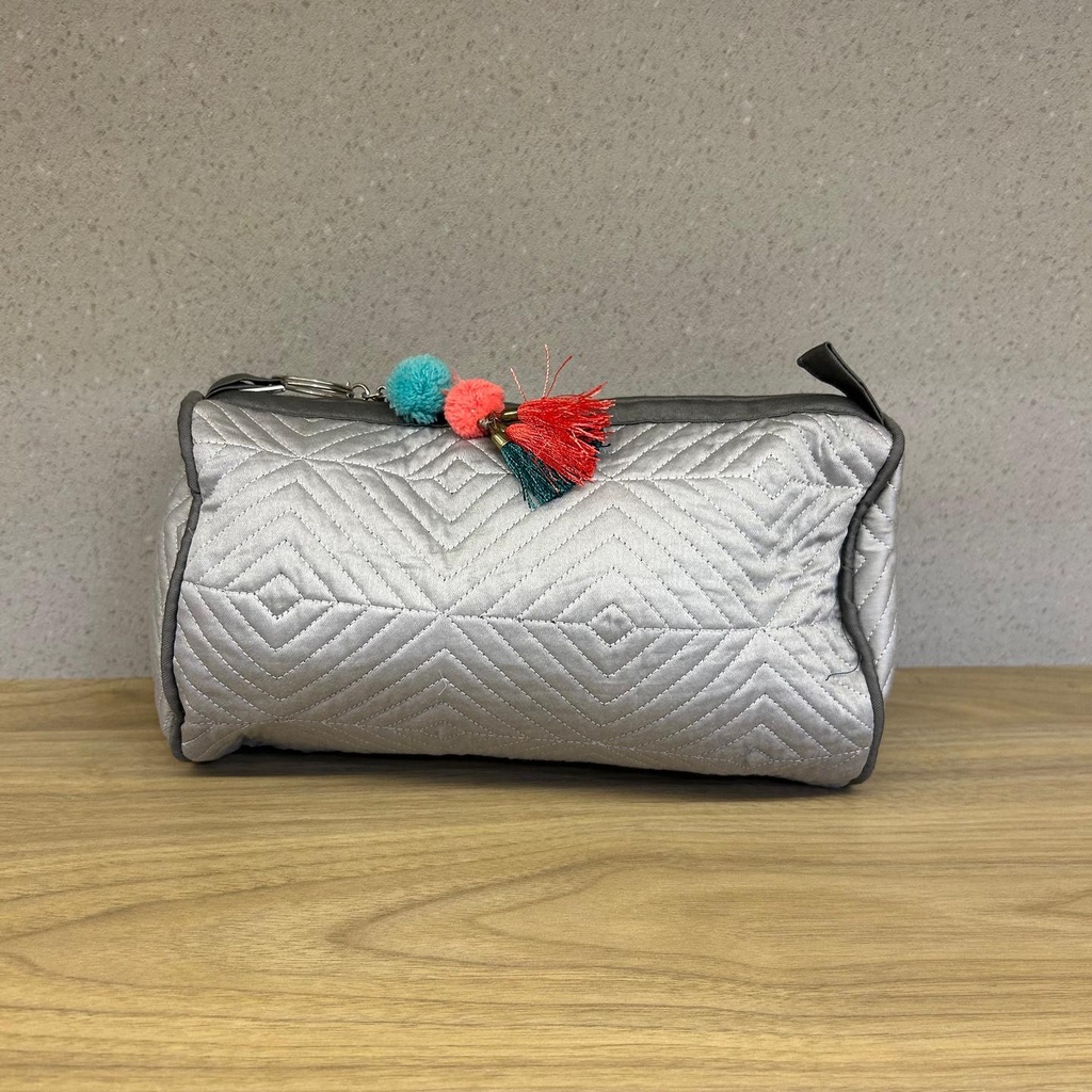 Grey Cotton Quilted Wedding Jewelry Pouch / Cosmetic / Make Up Case Multifunction Storage