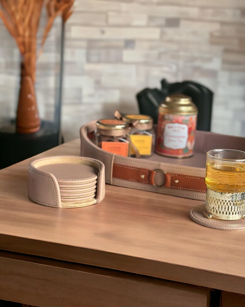 Luxora Beige Leather Coasters