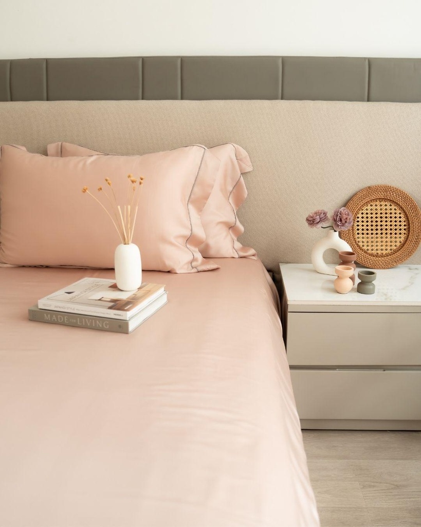 Blush Tencel Bedsheet Set with Lace