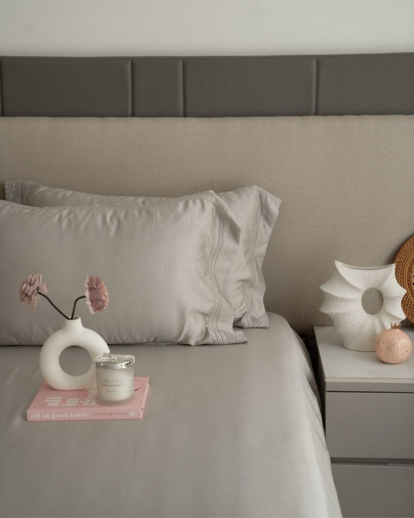 Modern Grey Pleated Bamboo Bedsheet Set