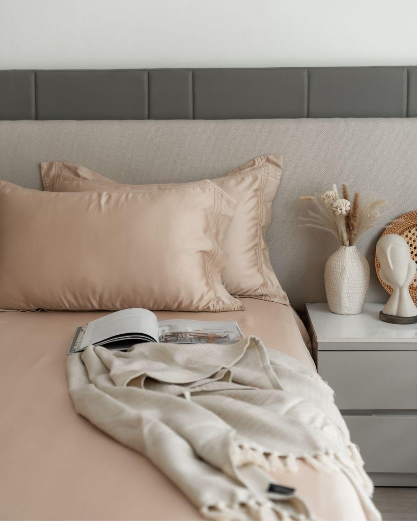 Peach Cream Pleated Bamboo Bedsheet Set