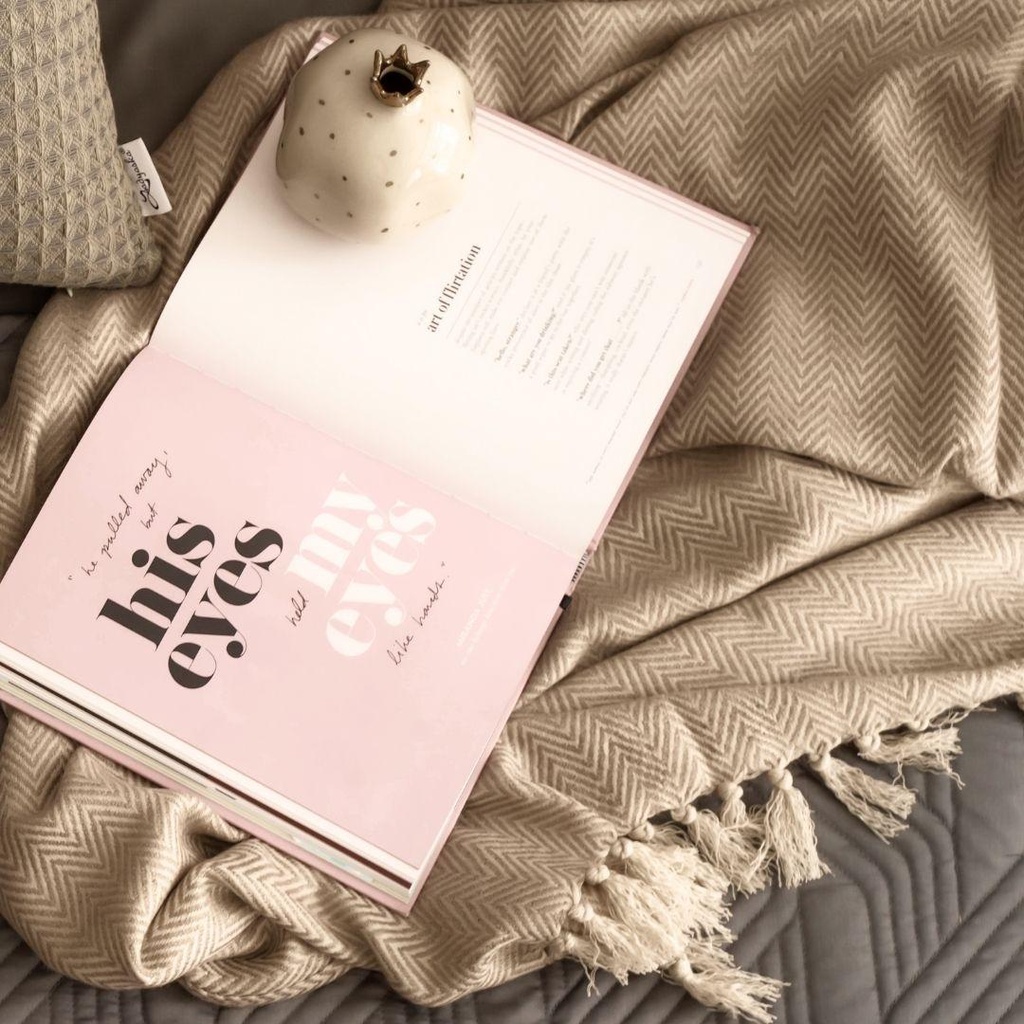 Herringbone Latte Woven Throw with Euro Shams