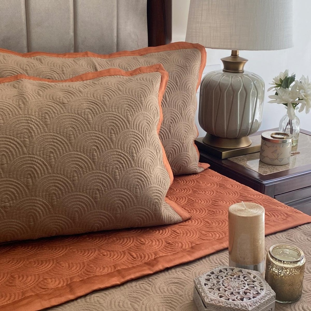 [SA#S001-BEETLE-RUHB-2] Rust & Hazel Beige Beetle Reversible Bedspread (Hazel Beige)