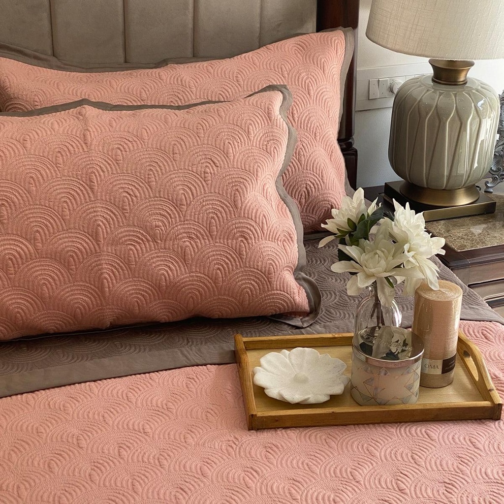 Coral & Taupe Beetle Reversible Bedspread