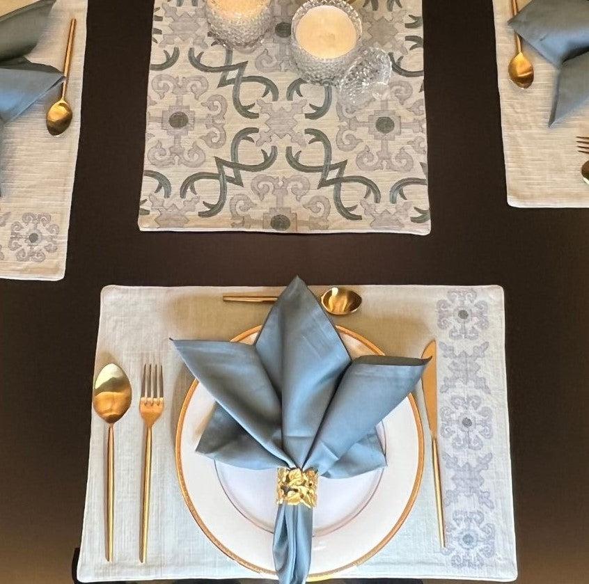 Geo Sage Green Table Linen - Set of 2 Placemats & 2 Napkins