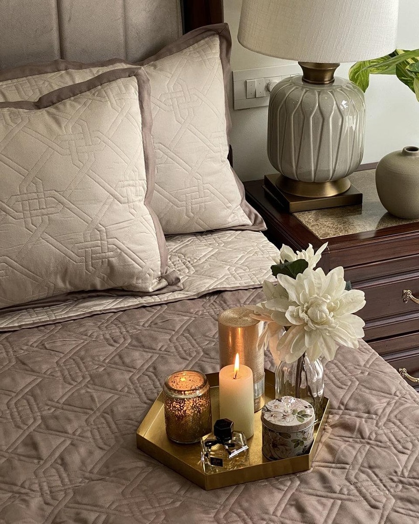 Quilted Beige and Taupe Gizmo Reversible Bedspread