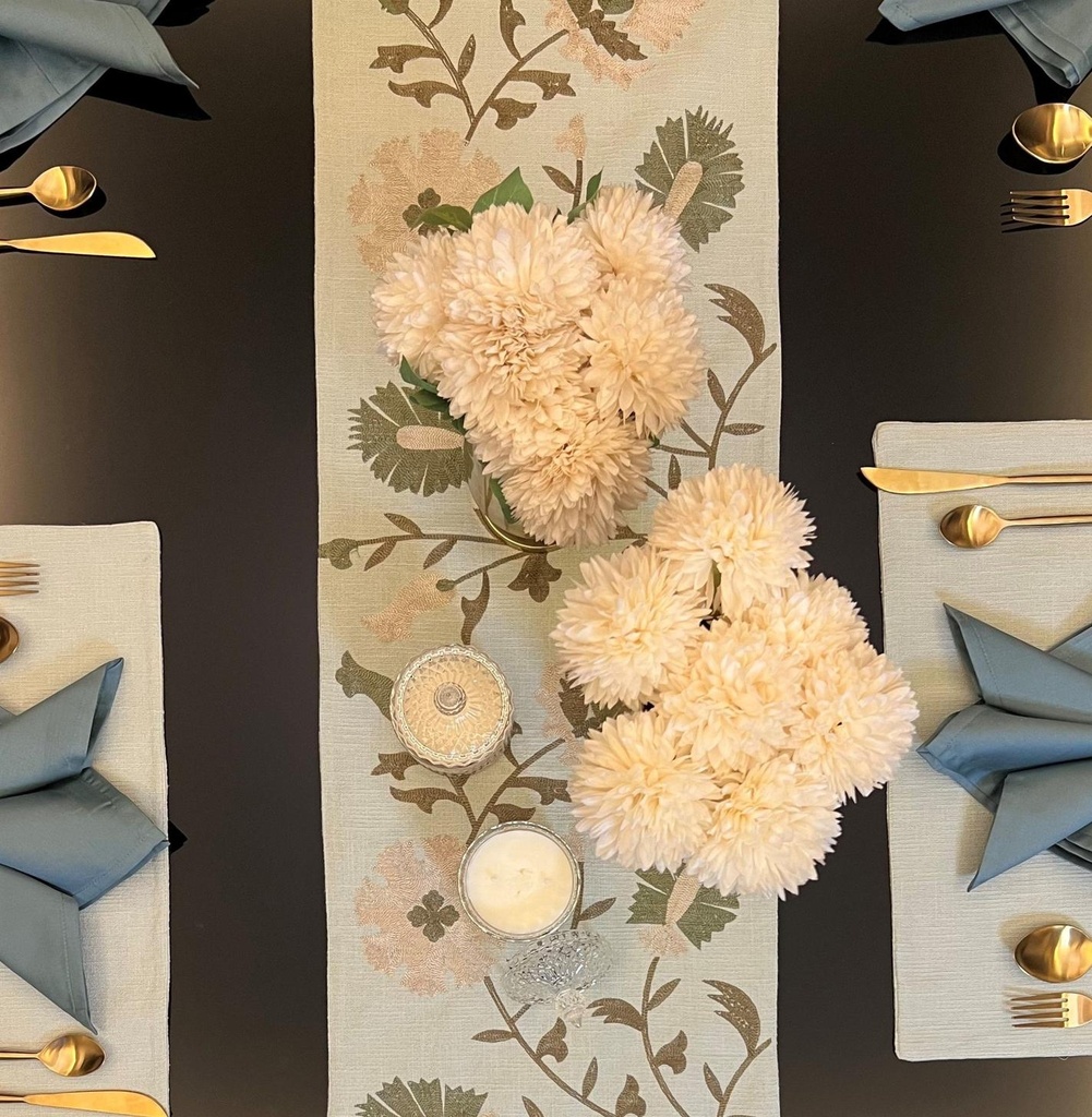 Floral Sage Green Table Runner