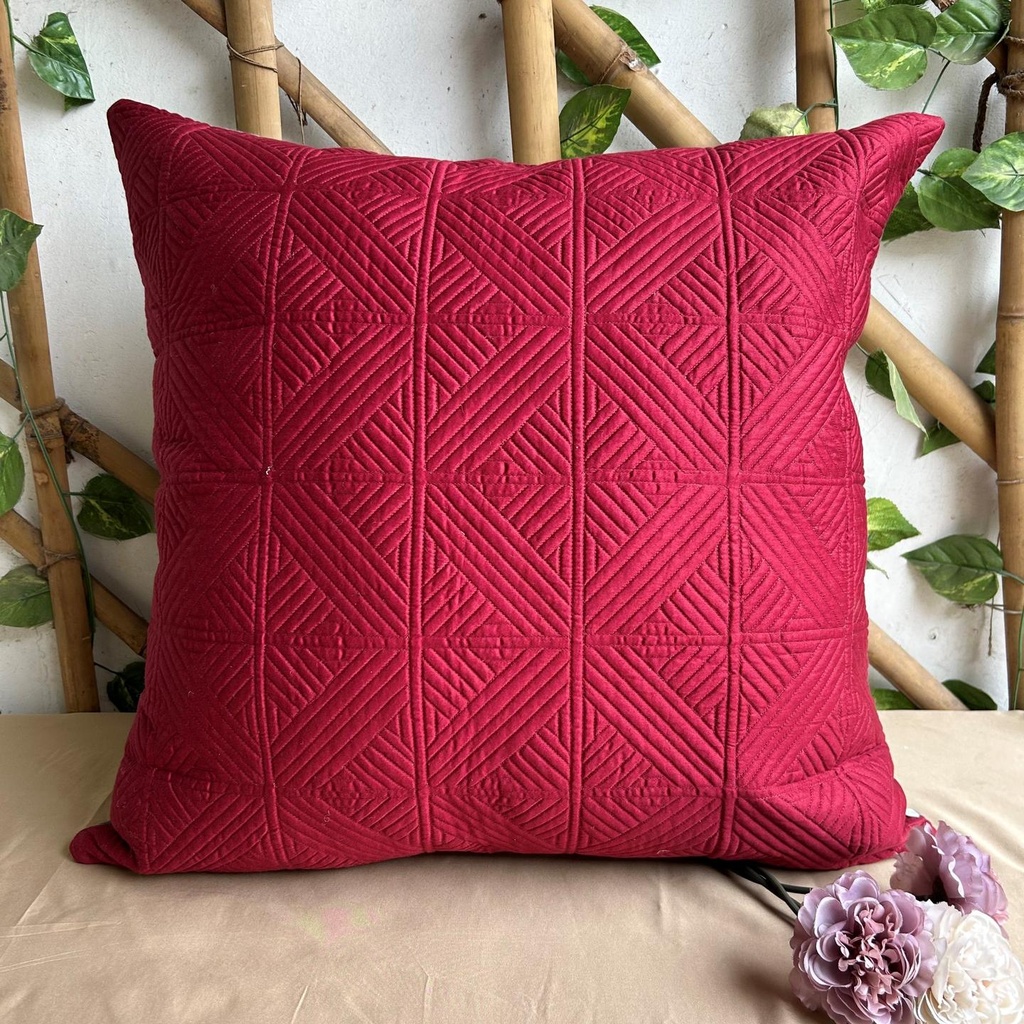 Cubist Maroon and Olive Grey Quilted Reversible Cotton Euro Sham