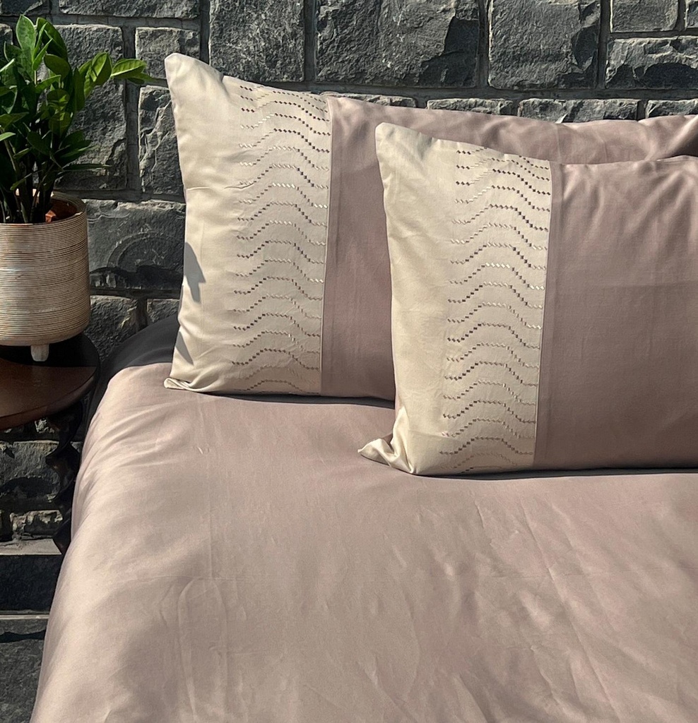 Elvis Mocha and Beige Cotton Embroidered Pillow Covers (Set of 02)