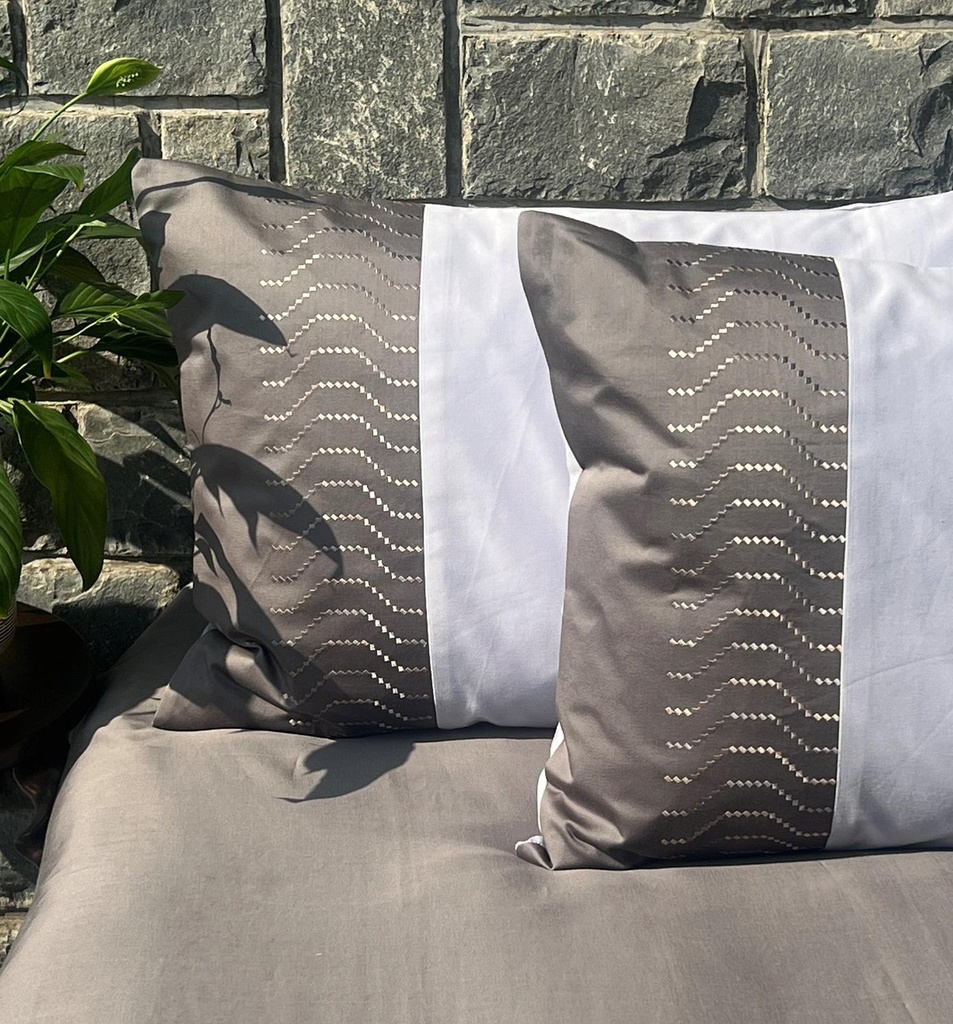 [SA#EPC-ELVIS EGSB] Elvis Elephant Grey and Smoke Blue Cotton Embroidered Pillow Covers (Set of 02) (Elephant Grey)