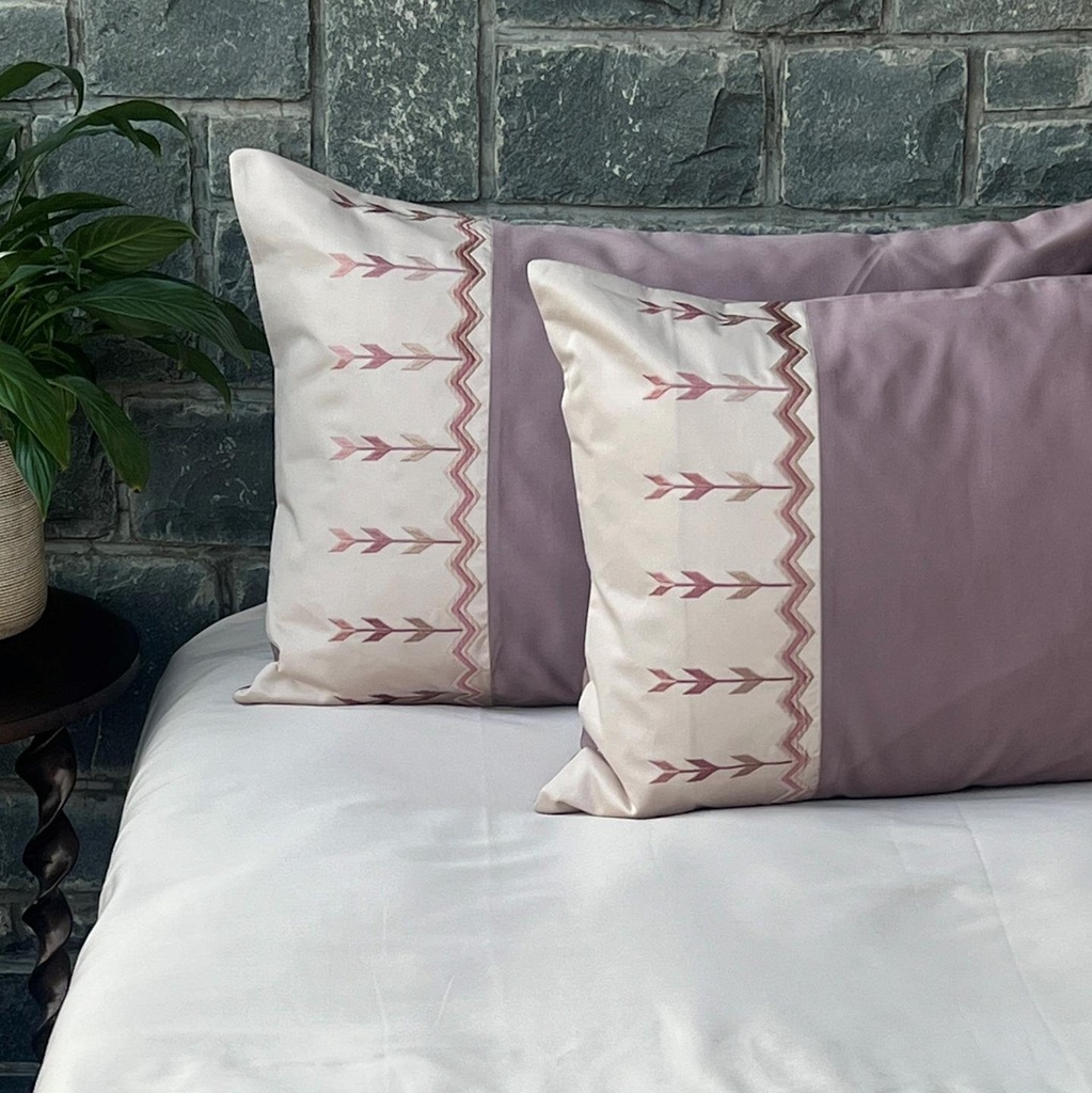 [SA#EPC-AERO BUOR] Aero Buff and Old Rose Cotton Embroidered Pillow Covers (Set of 02) (Old Rose)