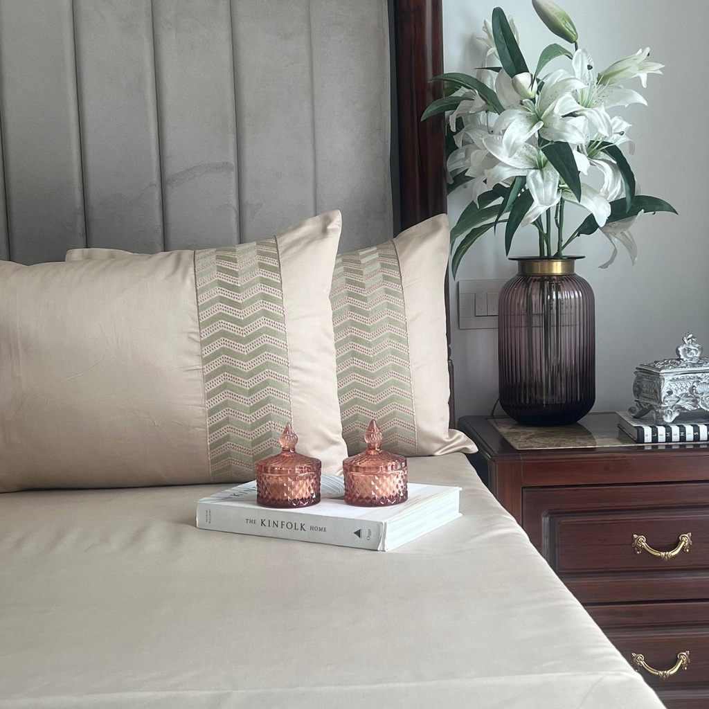 1000TC Cotton Rich Chevron Sand Syona Bedsheet Set