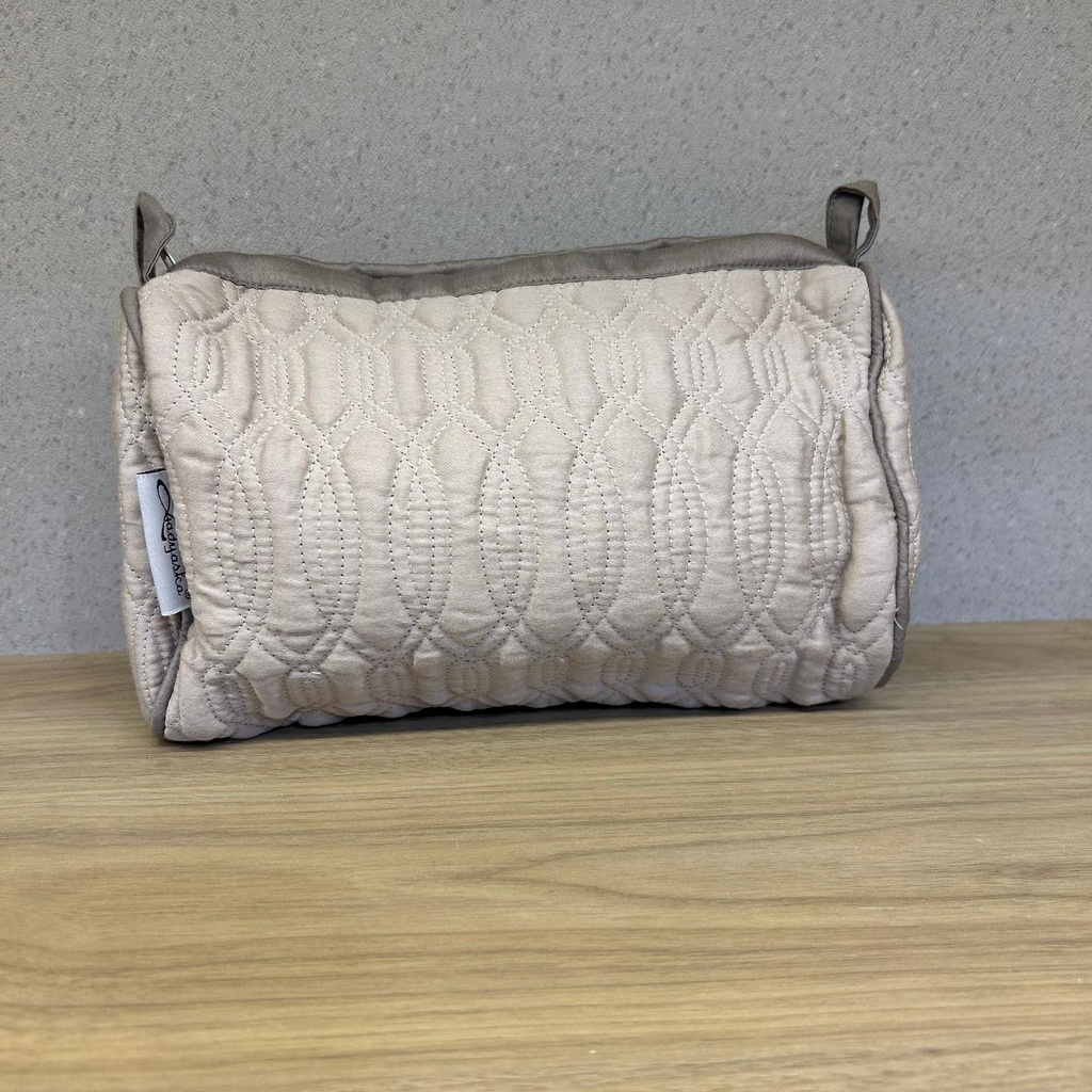 Beige Cotton Medium Size Quilted Wedding Jewelry Pouch / Cosmetic / Make Up Case Multifunction Storage