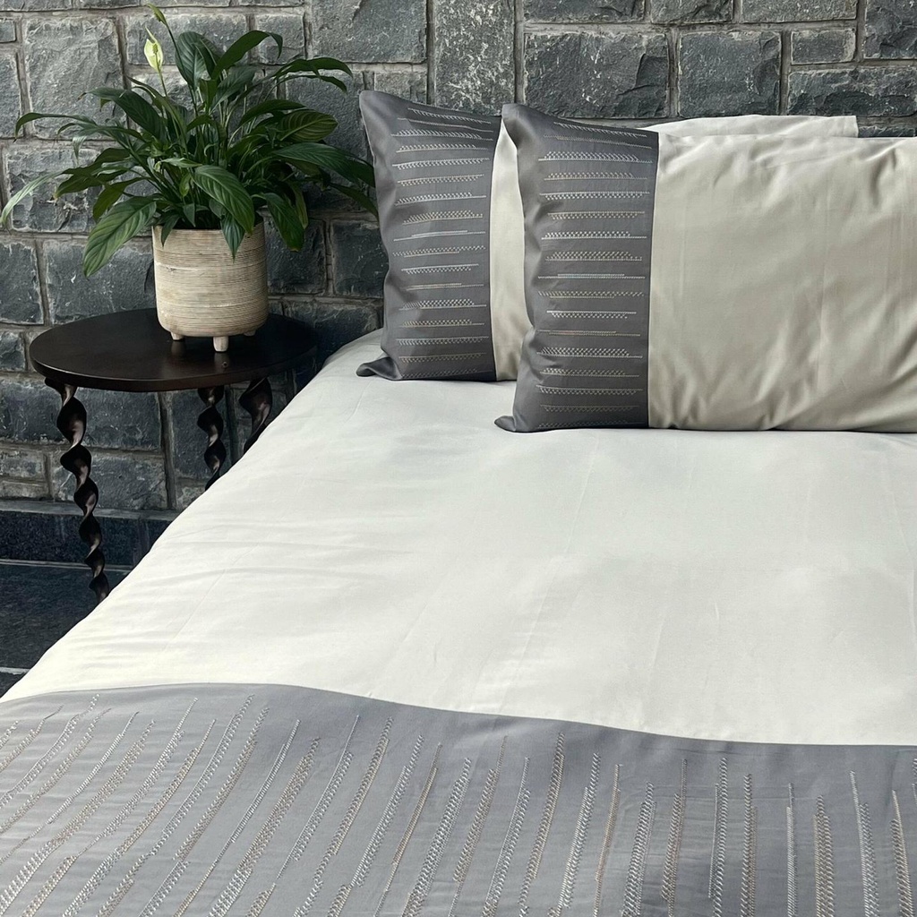 Speckle Beige and Elephant Grey Embroidered Bedsheet Set