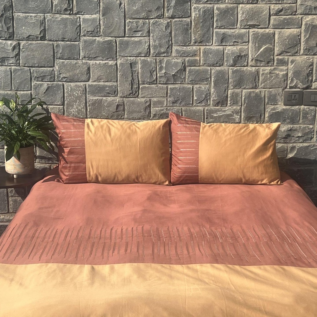 [SA#BPEM-SPECKLE-TCHM] Speckle Terracotta and Honey Mustard Embroidered Bedsheet Set (Terracotta)