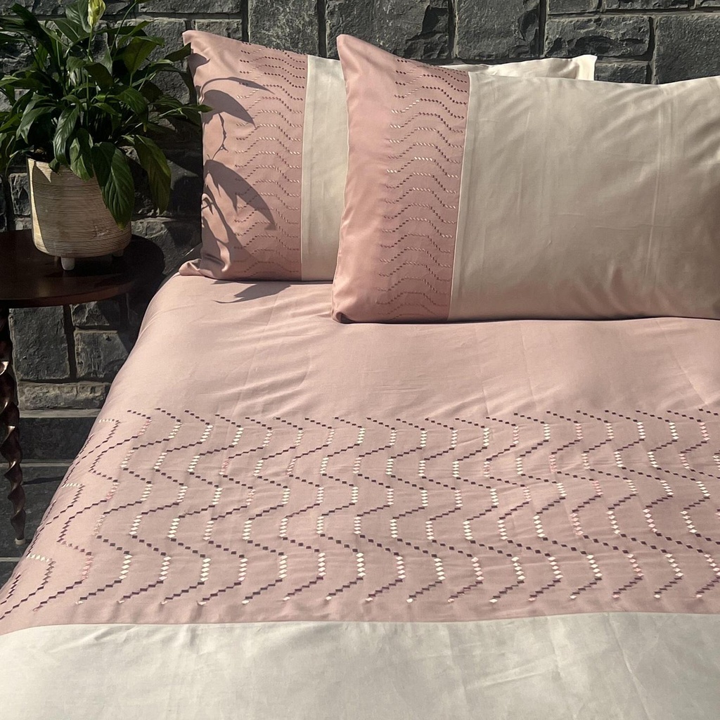 [SA#BPEM-ELVIS-ROOB-2] Elvis Rose and Oats Beige Embroidered Bedsheet Set (Oats Beige)