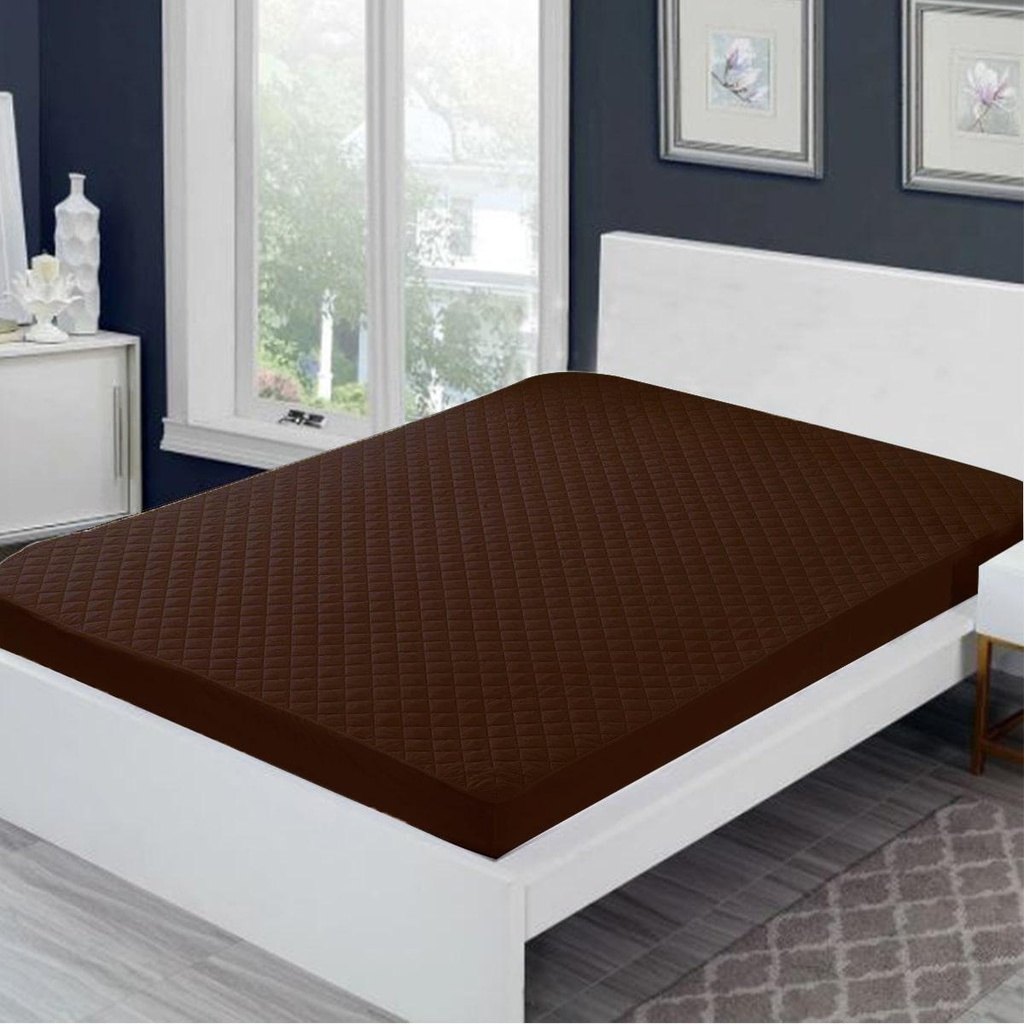 Microfibre Quilted Waterproof Fitted Brown Mattress Protector
