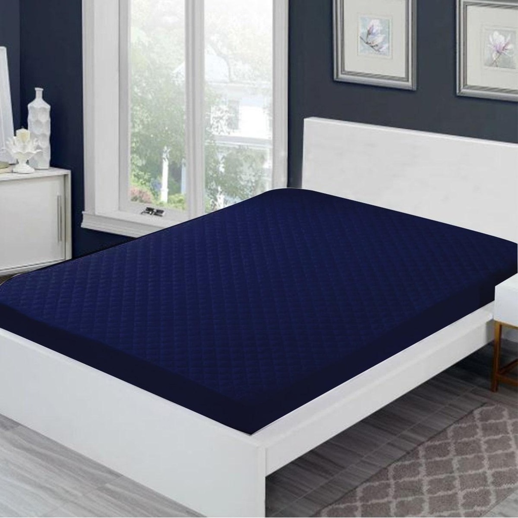 Microfibre Quilted Waterproof Fitted Navy Mattress Protector